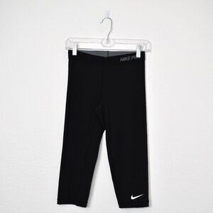 Nike Pro Dri Fit Crop Leggings Sz S Low Rise Sporty Workout Gym Athleisure Black